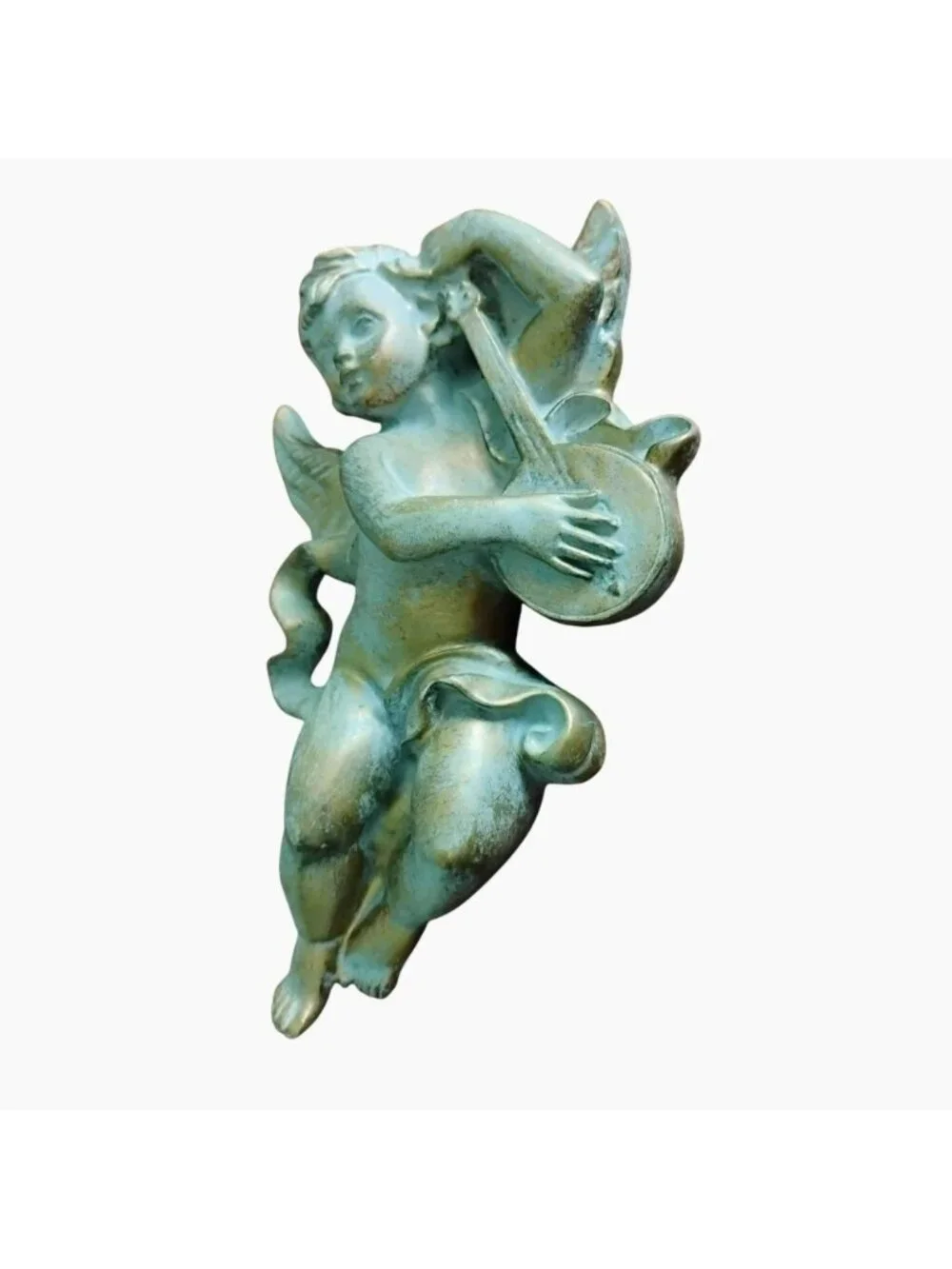 Vintage Cherub Wall Decor w Distressed Gold Finish, Rococo Style Angel Figurine